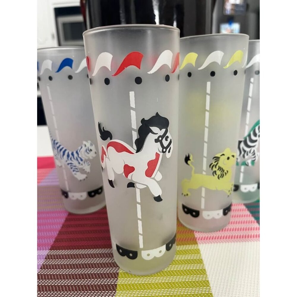 Vintage set of five Libbey Merry-Go-Round Carousel Tumblers - Picture 2 of 7